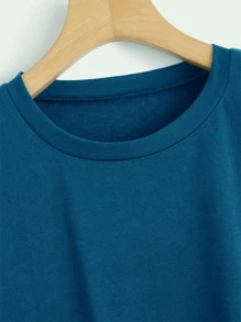 SHEIN LUNE Plus Roll Up Sleeve T-shirt - Teal Blue - View 4