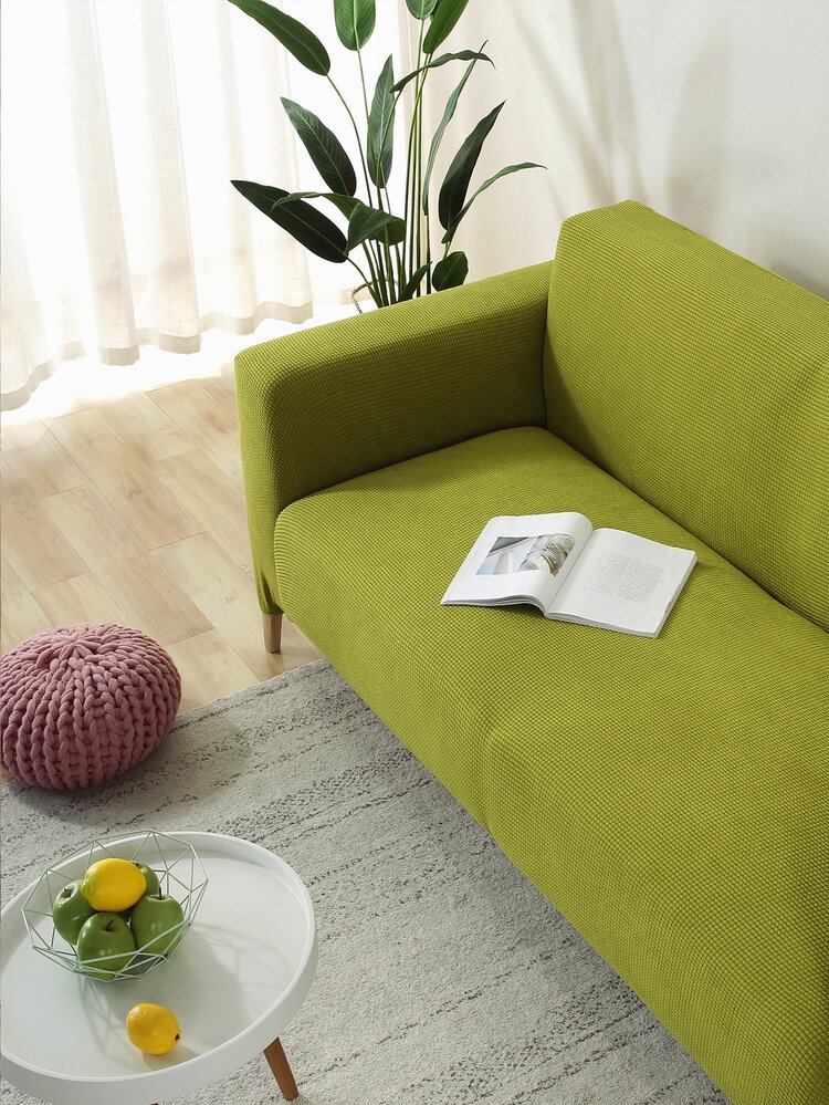 1pc Solid Stretchy Sofa Slipcover - Olive Green - View 2