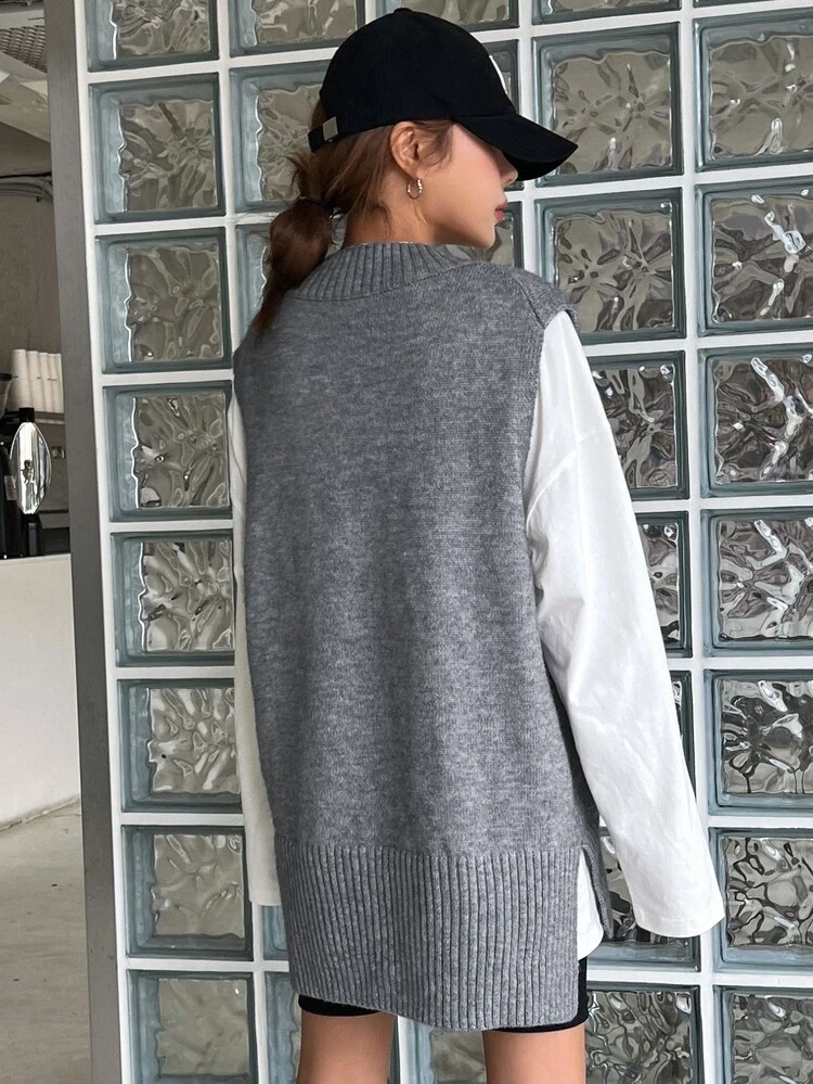 1pc Split Hem Sweater Vest