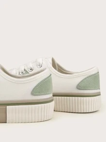 Lace-up Front Canvas Canvas Shoes, Green Preppy Style Colorblock Canvas Women's Casual Sneakers - Green - View 3