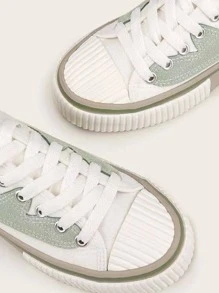 Lace-up Front Canvas Canvas Shoes, Green Preppy Style Colorblock Canvas Women's Casual Sneakers - Green - View 5