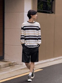 Manfinity RebelGame Loose Men's Slant Pocket Solid Color Casual Shorts - Black - View 7