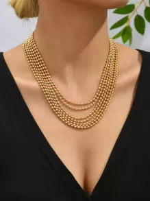 1 chiếc vòng cổ dạng chuỗi bi nhiều lớp thời trang, đơn giản và thiết thực, đa chức năng - Vàng - Xem 1