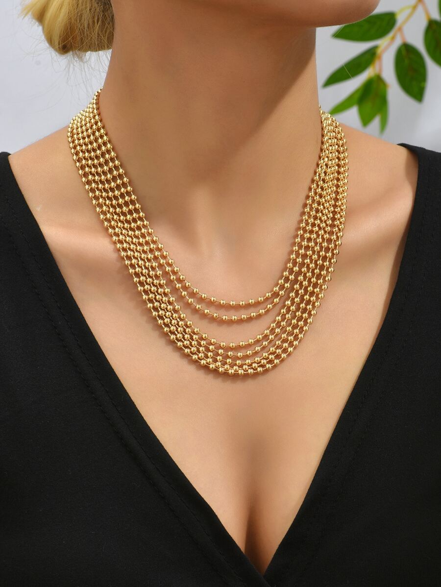 1 chiếc vòng cổ dạng chuỗi bi nhiều lớp thời trang, đơn giản và thiết thực, đa chức năng - Vàng - Xem 1