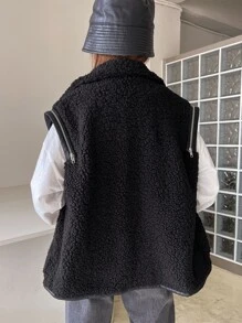 DAZY Cazadora chaleco con cremallera teddy - Negro - Ver 2