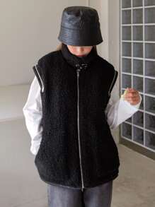 DAZY Cazadora chaleco con cremallera teddy - Negro - Ver 3