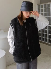 DAZY Cazadora chaleco con cremallera teddy - Negro - Ver 6