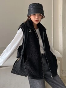 DAZY Cazadora chaleco con cremallera teddy - Negro - Ver 1