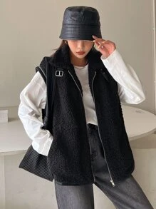 DAZY Cazadora chaleco con cremallera teddy - Negro - Ver 4