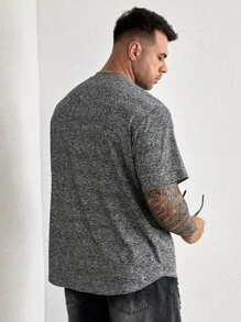 GENTILAND Hombres Camiseta con estampado de rayas y letra - Gris Oscuro - Ver 2