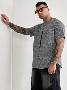 GENTILAND Hombres Camiseta con estampado de rayas y letra - Gris Oscuro - Ver 3