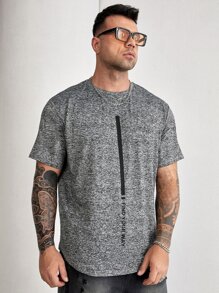 GENTILAND Hombres Camiseta con estampado de rayas y letra - Gris Oscuro - Ver 4