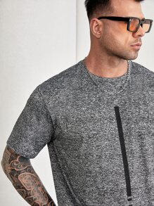 GENTILAND Hombres Camiseta con estampado de rayas y letra - Gris Oscuro - Ver 5
