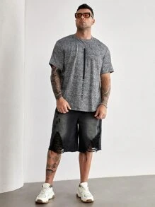 GENTILAND Hombres Camiseta con estampado de rayas y letra - Gris Oscuro - Ver 6