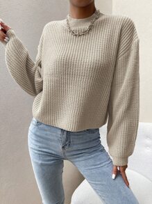 Flirla Áo len cổ cao trễ vai, áo tay dài dệt kim kiểu chui đầu mùa thu đông - Màu Khaki - Xem 7