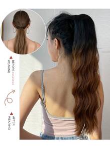 ZURO Ombre Long Curly Ponytail Synthetic Hair Extension - Brown - View 7