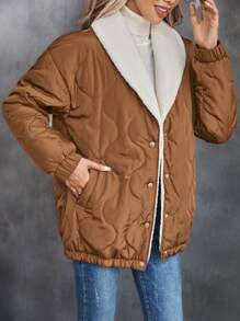 SHEIN Essnce Drop Shoulder Thermal Lined Quilted Padded Coat Clothes Winter - Coffee Brown - View 6