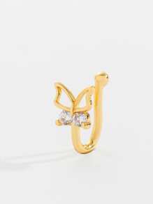 受歡迎水鑽和蝴蝶裝飾鼻環銅簡約風和時髦適合女士和女孩中性 - 金黃色 - 查看 2