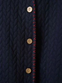 Mulvari Abrigo con capucha en contraste geométrico de manga raglán bajo irregular - Azul Marino - Ver 5