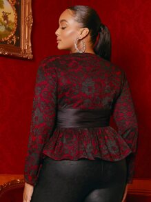 SHEIN SXY 大碼深V領印花花邊下擺上衣 - 彩色 - 查看 3