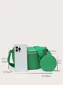 Mini Waist Bag With Random Side Small Pouch - Green - View 5