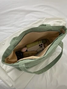 Túi tote vai vải nhung - Màu xanh Bạc hà - Xem 4