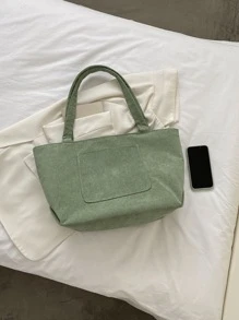 Túi tote vai vải nhung - Màu xanh Bạc hà - Xem 5