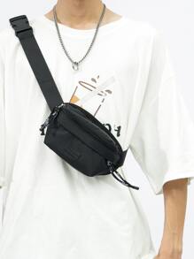 Men Letter Graphic Waist Bag Chest Bag - Black - View 1