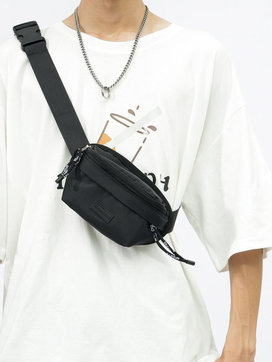 Men Letter Graphic Waist Bag Chest Bag - Black - View 1