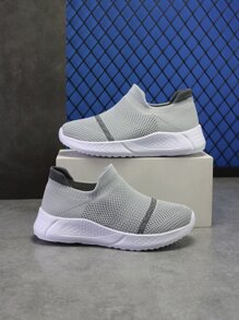 男童條紋圖案透氣低幫跑鞋運動型戶外運動鞋