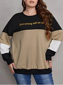 Mulvari Plus Slogan Graphic Colorblock Drop Shoulder Pullover