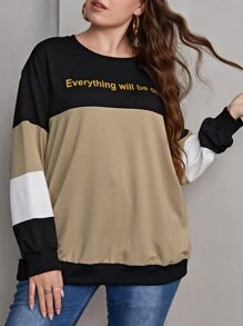 Mulvari Plus Slogan Graphic Colorblock Drop Shoulder Pullover
