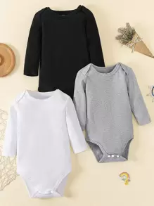 Baby Boy 3pcs Solid Tee Bodysuit - Multicolor - View 1