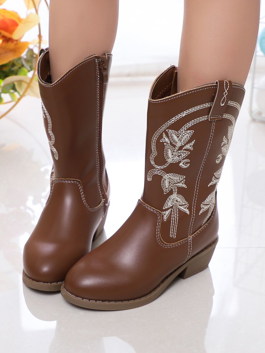 Niñas Botas con bordado floral - Marrón - Ver 1