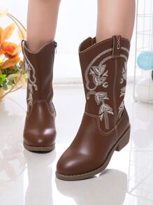 Niñas Botas con bordado floral - Marrón - Ver 2