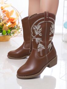 Niñas Botas con bordado floral - Marrón - Ver 5