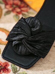 Dép xăng đan đế bằng cho nữ, màu đen, thoải mái, thời trang, chống trơn trượt, quai buộc nơ, dép đi biển đơn giản, thanh lịch, thích hợp cho mùa xuân hè. - màu đen - Xem 6