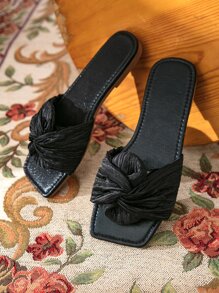 Dép xăng đan đế bằng cho nữ, màu đen, thoải mái, thời trang, chống trơn trượt, quai buộc nơ, dép đi biển đơn giản, thanh lịch, thích hợp cho mùa xuân hè. - màu đen - Xem 7