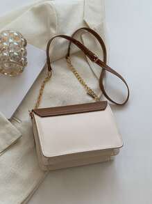 时尚别致的小方包，时尚简约拼色单肩包，配有链条肩带，百搭斜挎包，适合年轻女孩，适合购物、约会、正式活动、日常穿着、通勤 - 彩色 - 查看 5