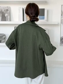 DAZY Women's Loose Striped Casual/School Shirt,Fall Women Clothes Long Sleeve Top - Army Green - View 3