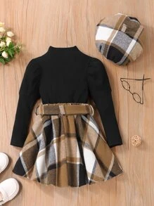 Bé gái Cổ giả Tay áo chân cừu Áo thun & Kẻ sọc Thắt lưng Váy - Nhiều màu - Xem 2