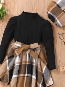 Bé gái Cổ giả Tay áo chân cừu Áo thun & Kẻ sọc Thắt lưng Váy - Nhiều màu - Xem 3