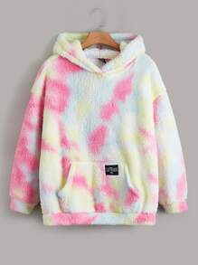 SHEIN Qutie 大码扎染拼接细节落肩泰迪熊卫衣 - 彩色 - 查看 1