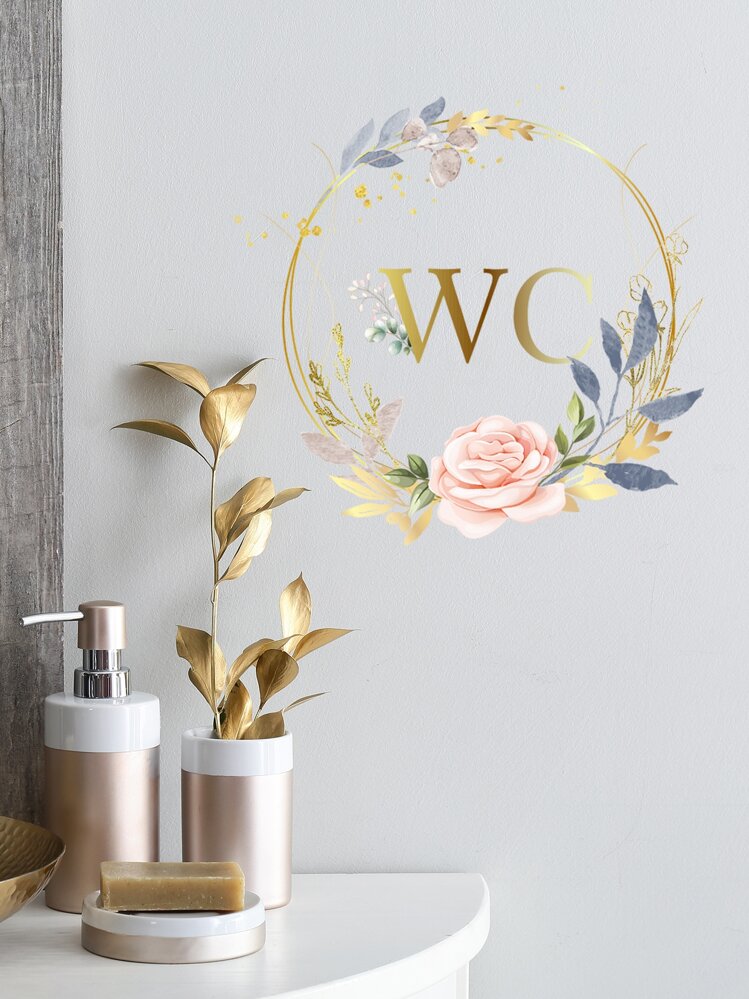 1pc Floral & Letter Graphic Wall Sticker, Modern PVC Sign Print Wall Decal For Bathroom, Stickers, Wall Decal, Vinyl Decal For Home Decorations, Spring Decoration Items Refresh Your Home, Rama Decoration Stickers Gifts Birthday Graduation - Multicolor - View 3