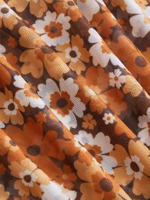 SHEIN MOD Floral Print Lettuce Trim Mesh Crop Tee - Multicolor - View 3