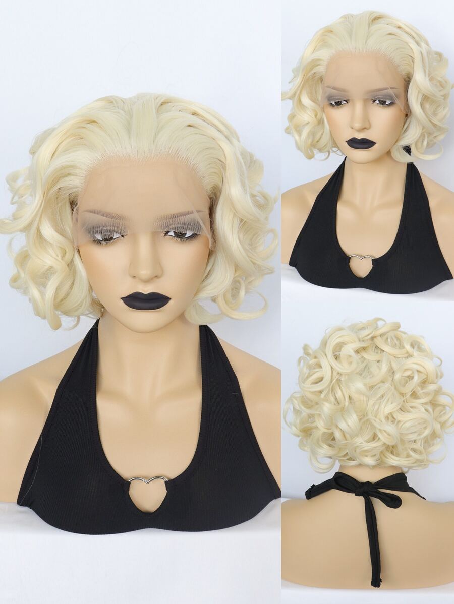 13*2.5 Lace Front Short Curly Synthetic Wig - Gold - View 1