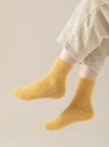 5pairs Toddler Girls Solid Fuzzy Socks - Multicolor - View 3