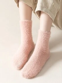 5pairs Toddler Girls Solid Fuzzy Socks - Multicolor - View 2