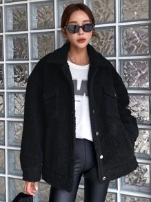 DAZY Cazadora teddy de hombros caídos - Negro - Ver 1