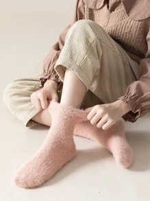 5pairs Toddler Girls Solid Fuzzy Socks - Multicolor - View 4